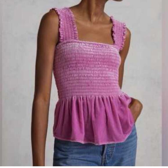 Anthropologie Tops - Anthropologie Pink Smocked Velvet Babydoll Tank Size S